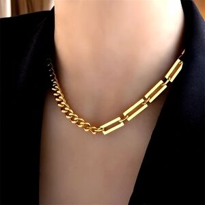 18K Gold Plated Cuban Chain Necklace + FREE Stainless Steel Earrings! Trendy
